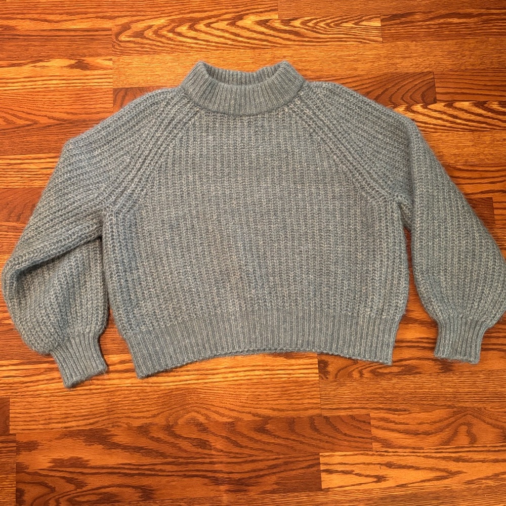 Universal Thread Baby Blue Chunky Knit Pullover with mock neck & balloon sleeves